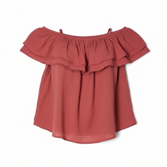one clothing Tops - One Clothing Off Shoulder Ruffle Top Salmon Pink Boho Blouse Medium